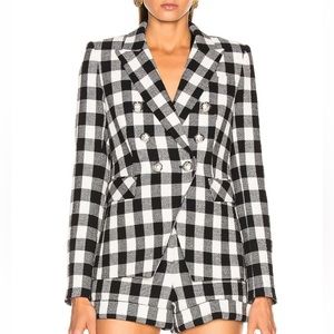 Veronica Beard Black and White Linen Plaid Miller Blazer